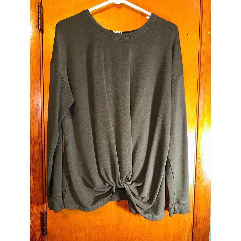 A New Day Dark Green Knit Twist Accent Long Sleeve Top Loungewear‎ Size Large
